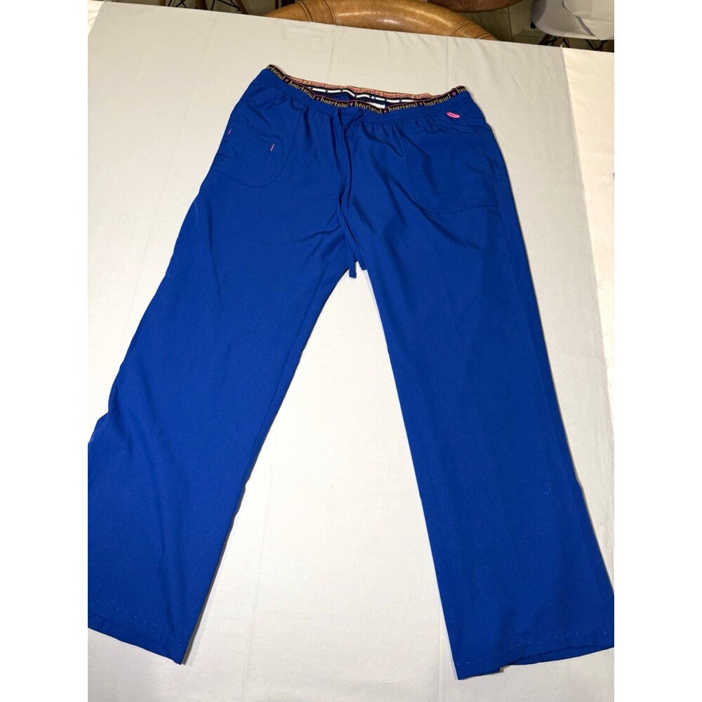 HeartSoul Women's Blue Scrub Pants L Tall Classic Fit Drawstring Elastic Waist